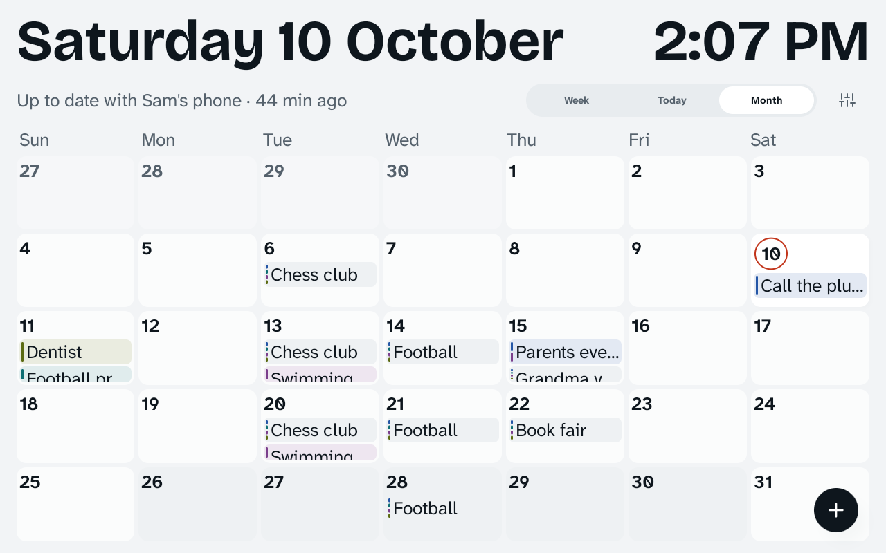 Month view with half term shaded.